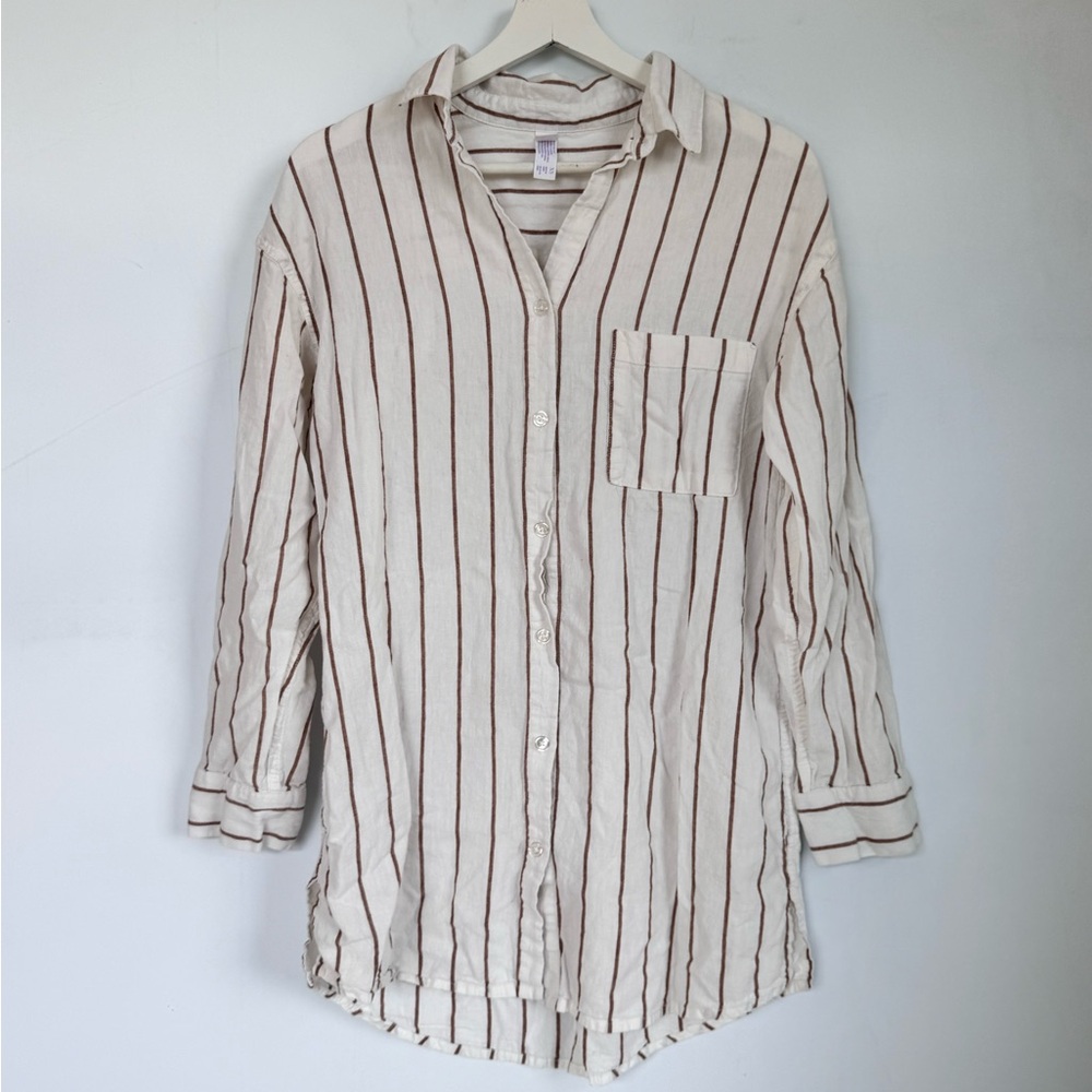 Stars Above Line Blend Striped Button Down Long Sleeve Shirt Pajamas Sz XS